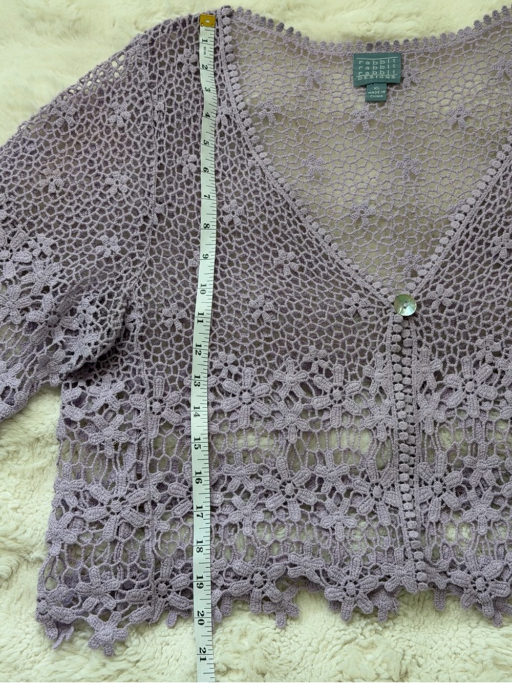 Rabbit Rabbit Rabbit Lavender Crochet Floral Cotton Openwork Cardigan-XL - Picture 9 of 11